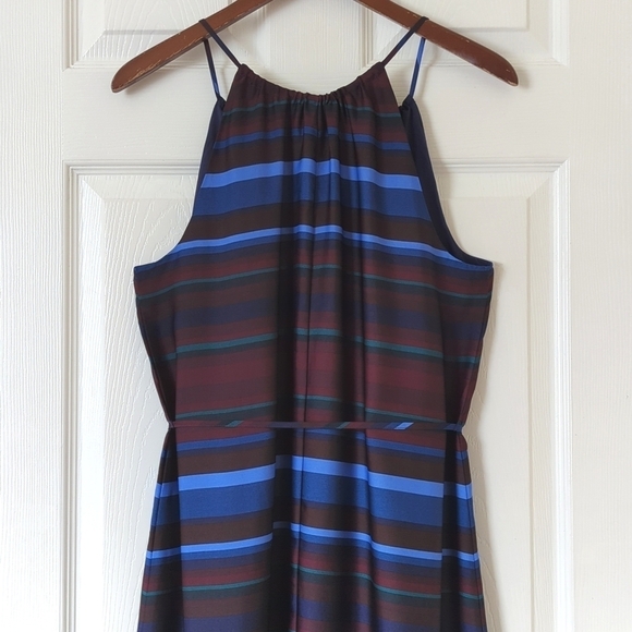 Banana Republic Striped Sleeveless Halter Flounce Hem A-Line Midi Dress Maroon S - Picture 13 of 15